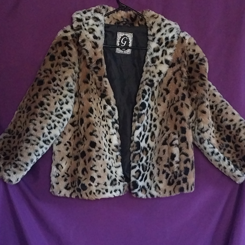 G by Guess Leopard Print Faux Fur Jacket